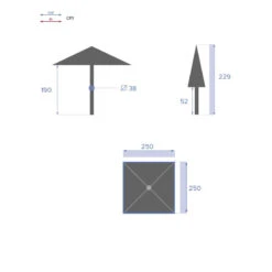 Parasol Droit Carré 2,5x2,5m Soya Bleu Canard Hespéride -Mobilier De Jardin parasol droit carre 25x25m soya bleu canard hesperide 5