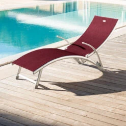 Transat Samba Pliable Et Empilable Bordeaux Hespéride -Mobilier De Jardin transat samba bordeaux hesperide 7